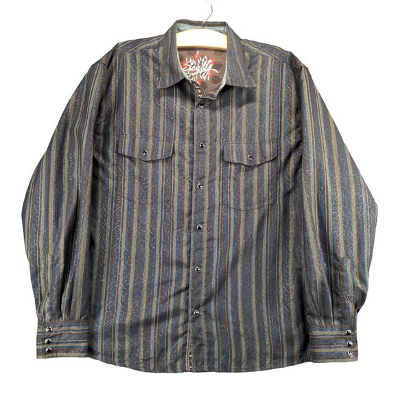 Scully Pearl Snap Button Up Shirt Men's Large Western Brown Striped - Picture 1 of 14